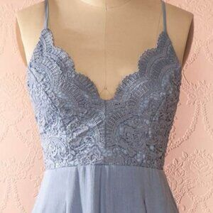 Blue chiffon Flair Short Romper with Lave Details size L Criss Cross Back Straps